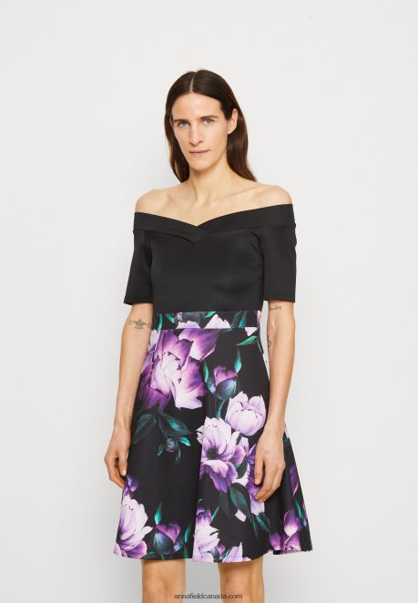 Anna Field Women Cocktail Dress Party Dress Black/Purple H42J4Z71