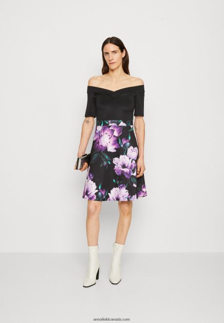 Anna Field Women Cocktail Dress Party Dress Black/Purple H42J4Z71