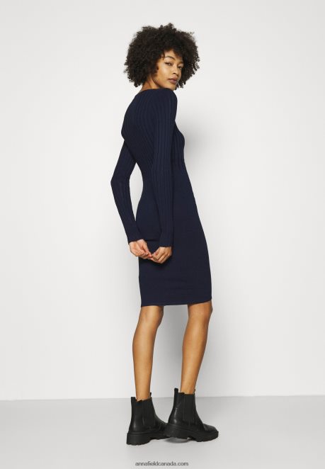 Anna Field Women Crew Ausschnitt Ripp Top Bodycon Mini Strickkleid Shift Dress Dark Blue H42J4Z205