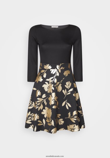 Anna Field Women Jersey Dress Black Gold H42J4Z186