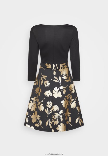 Anna Field Women Jersey Dress Black Gold H42J4Z186