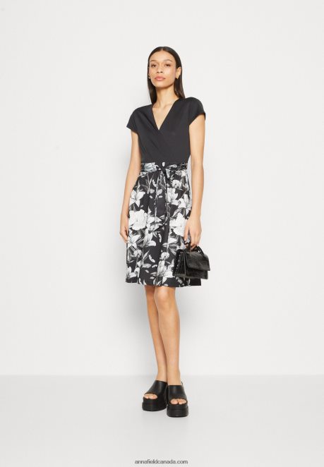 Anna Field Women Jersey Dress Black/Grey/White H42J4Z156