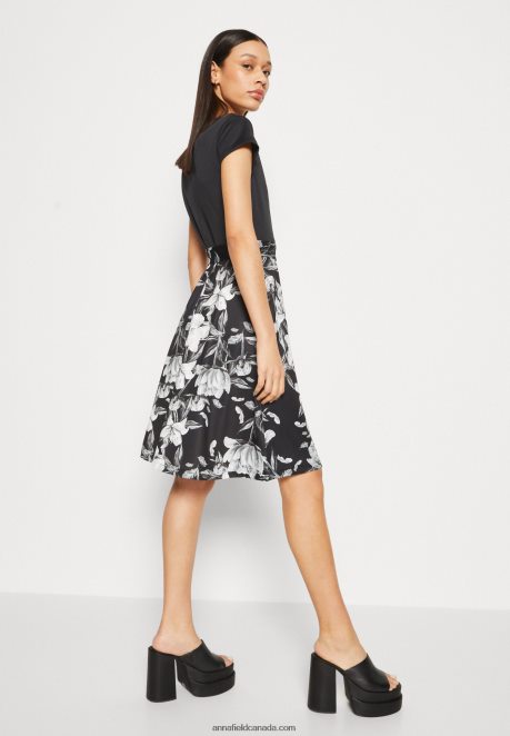 Anna Field Women Jersey Dress Black/Grey/White H42J4Z156