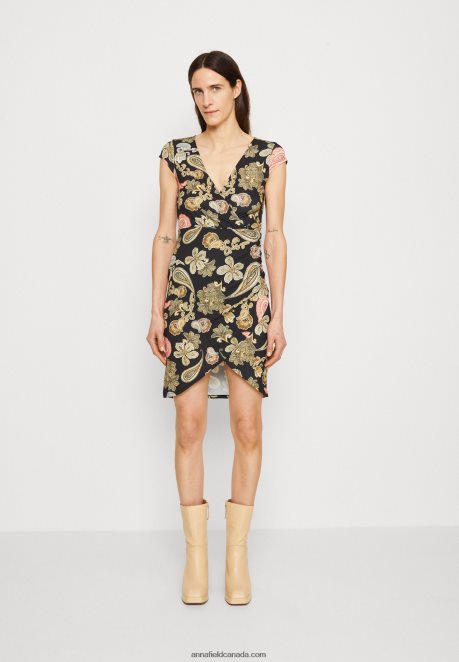 Anna Field Women Jersey Dress Black/Multi Coloured H42J4Z189