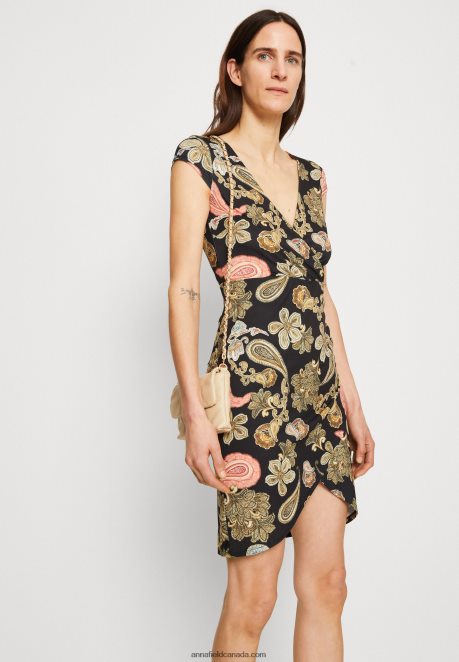 Anna Field Women Jersey Dress Black/Multi Coloured H42J4Z189