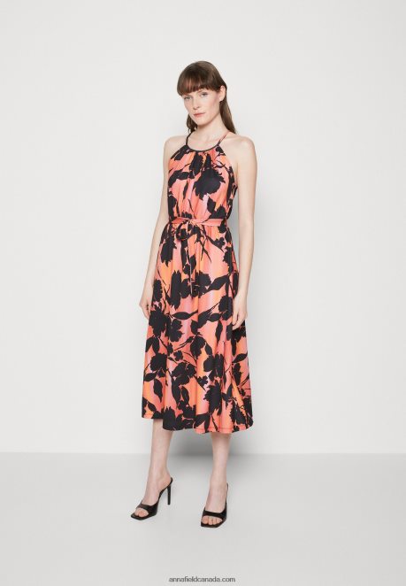 Anna Field Women Jersey Dress Black/Orange H42J4Z47