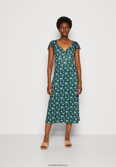 Anna Field Women Jersey Dress Green/Multi Coloured H42J4Z110