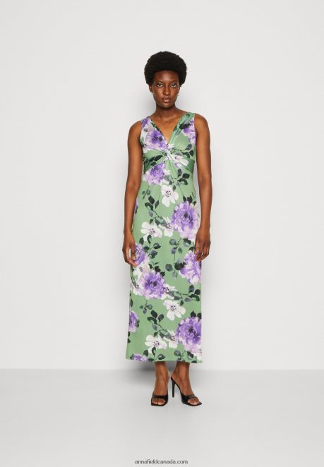 Anna Field Women Jersey Dress Green/Purple/White H42J4Z78