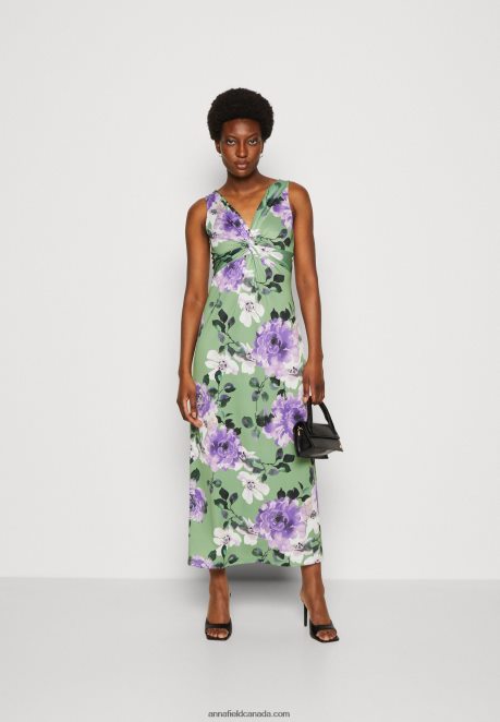 Anna Field Women Jersey Dress Green/Purple/White H42J4Z78