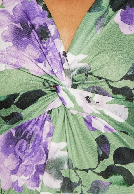 Anna Field Women Jersey Dress Green/Purple/White H42J4Z78