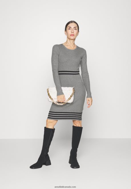 Anna Field Women Jumper Dress Mottled Light Grey/Black H42J4Z215