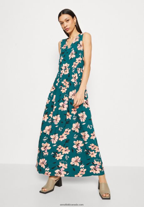 Anna Field Women Maxi Dress Dark Green/Pink H42J4Z224