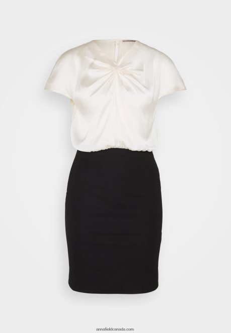 Anna Field Women Shift Dress Off White/Black H42J4Z195