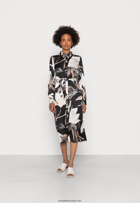 Anna Field Women Shirt Dress Black/Multi Coloured H42J4Z93