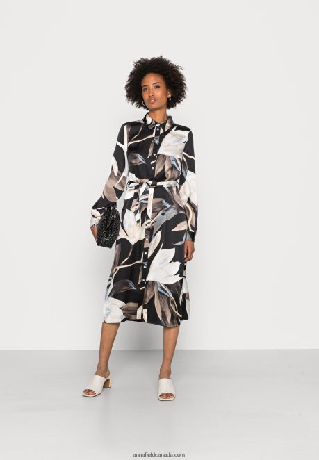 Anna Field Women Shirt Dress Black/Multi Coloured H42J4Z93