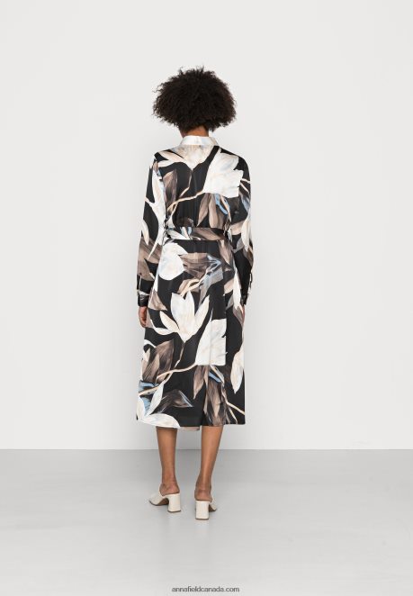 Anna Field Women Shirt Dress Black/Multi Coloured H42J4Z93