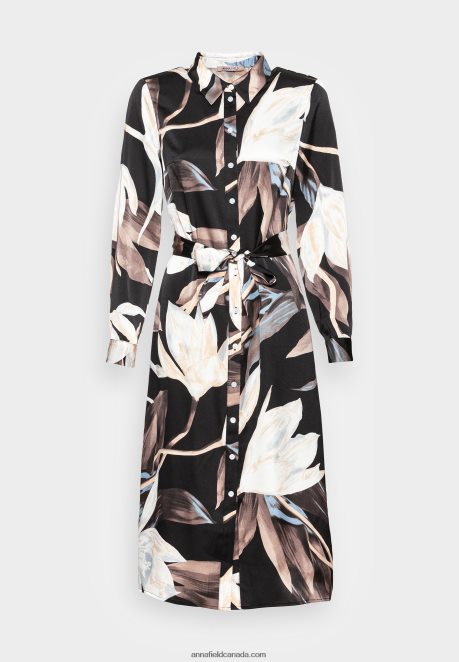 Anna Field Women Shirt Dress Black/Multi Coloured H42J4Z93