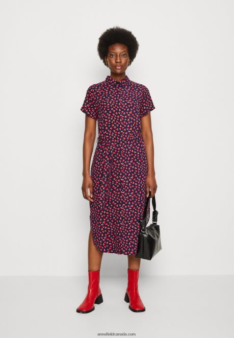 Anna Field Women Shirt Dress Dark Blue/Red H42J4Z91
