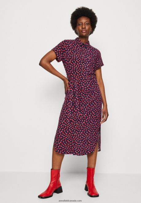 Anna Field Women Shirt Dress Dark Blue/Red H42J4Z91