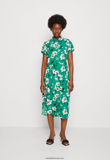 Anna Field Women Shirt Dress Green/Pink H42J4Z89