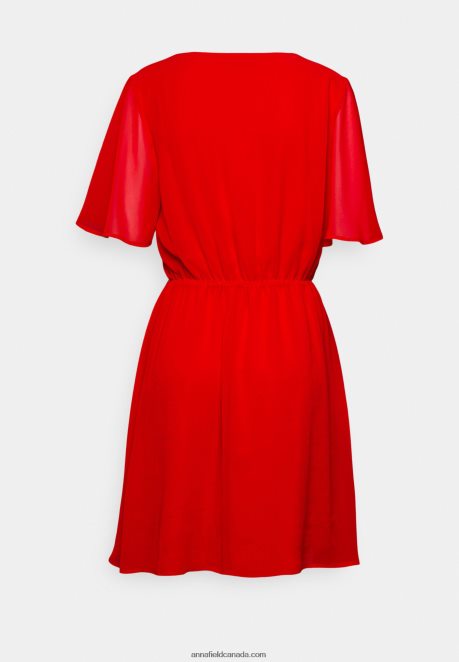 Anna Field Women V-Neck Sleeve Dress Day Dress Dark Red H42J4Z9