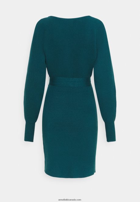 Anna Field Women Wrap V Ausschnitt Mini Strickkleid Mit GRtel Shift Dress Deep Teal H42J4Z207