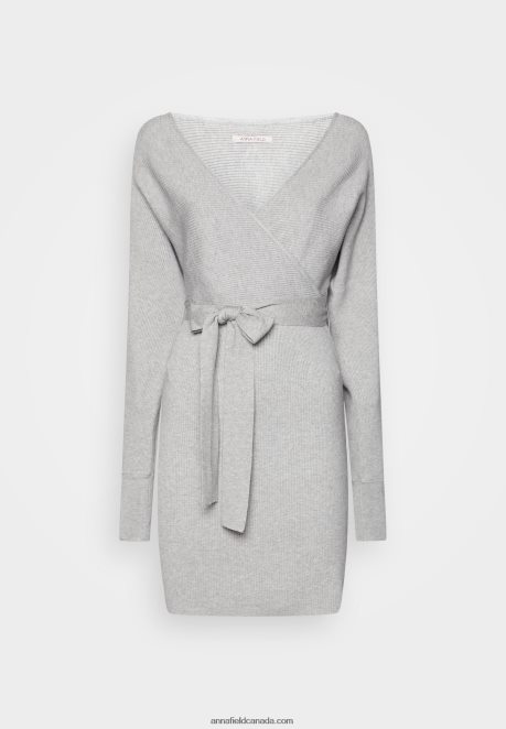 Anna Field Women Wrap V Ausschnitt Mini Strickkleid Mit GRtel Shift Dress Mottled Grey H42J4Z216