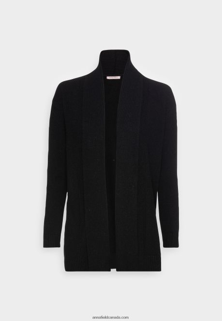 Anna Field Women Ribbed Fold Collar Cardigan Black H42J4Z822