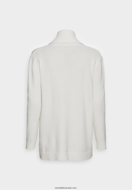 Anna Field Women Ribbed Fold Collar Cardigan Off White H42J4Z827