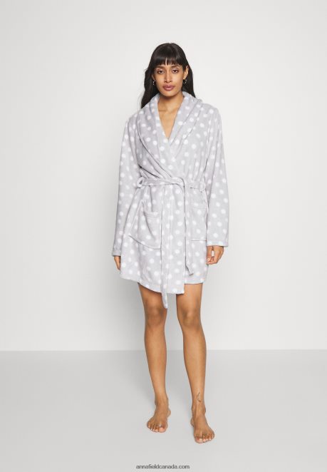 Anna Field Women Dressing Gown Grey/White H42J4Z1093