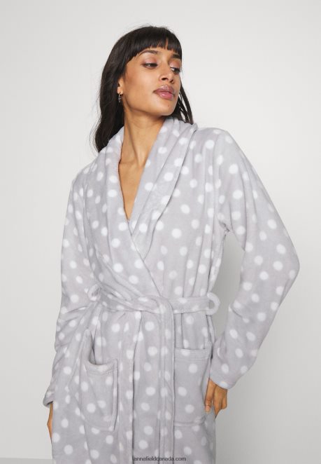 Anna Field Women Dressing Gown Grey/White H42J4Z1093