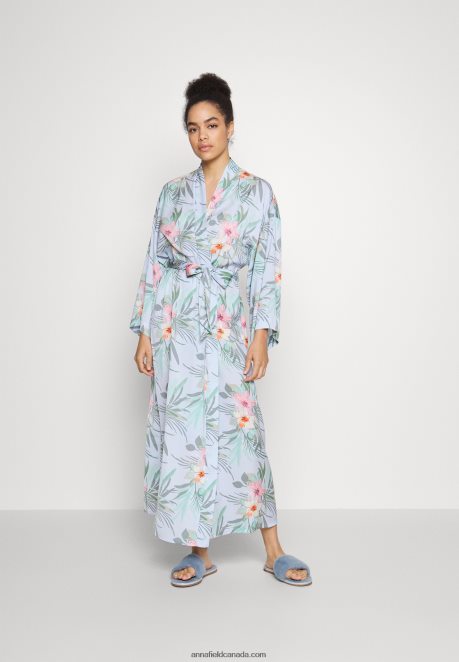 Anna Field Women Floral Robe Dressing Gown Blue H42J4Z1090