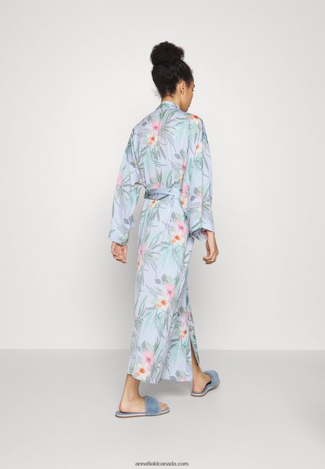 Anna Field Women Floral Robe Dressing Gown Blue H42J4Z1090
