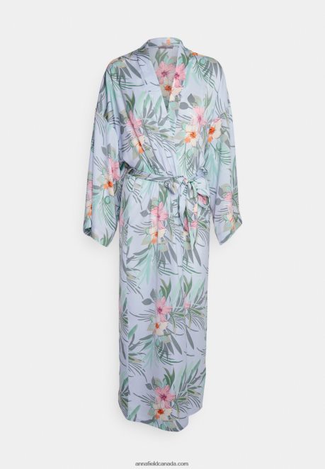 Anna Field Women Floral Robe Dressing Gown Blue H42J4Z1090