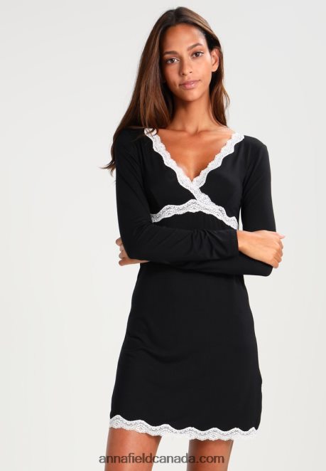 Anna Field Women Heidi Long Sleeves Viscose Nightdress Nightie Black H42J4Z1039