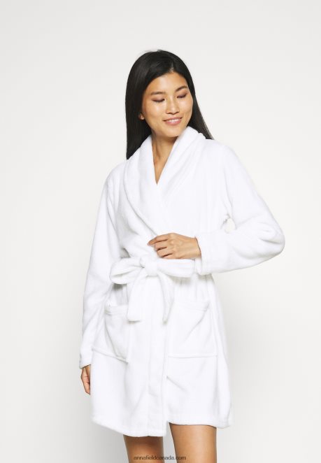 Anna Field Women Ladies Plush Bathrobe Dressing Gown White H42J4Z1087