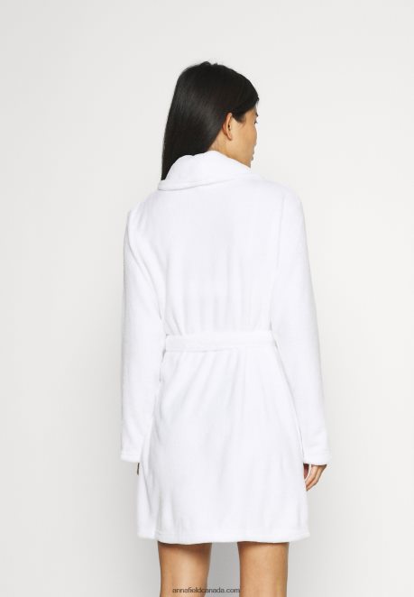 Anna Field Women Ladies Plush Bathrobe Dressing Gown White H42J4Z1087