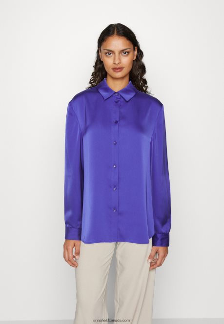Anna Field Women Button-Down Blouse Dark Blue H42J4Z674