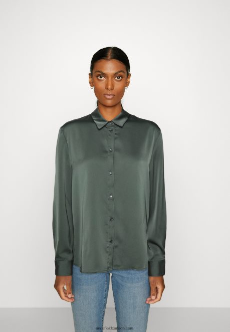 Anna Field Women Button-Down Blouse Olive H42J4Z681