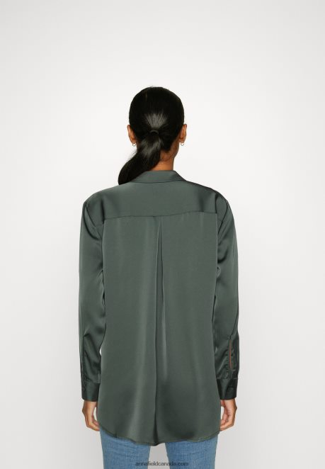 Anna Field Women Button-Down Blouse Olive H42J4Z681