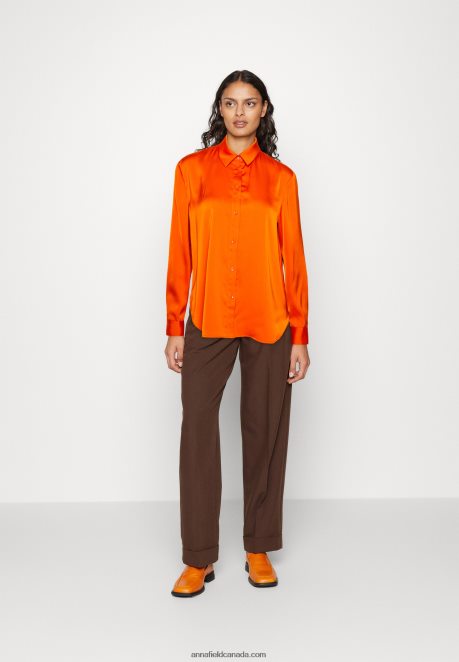 Anna Field Women Button-Down Blouse Orange H42J4Z669
