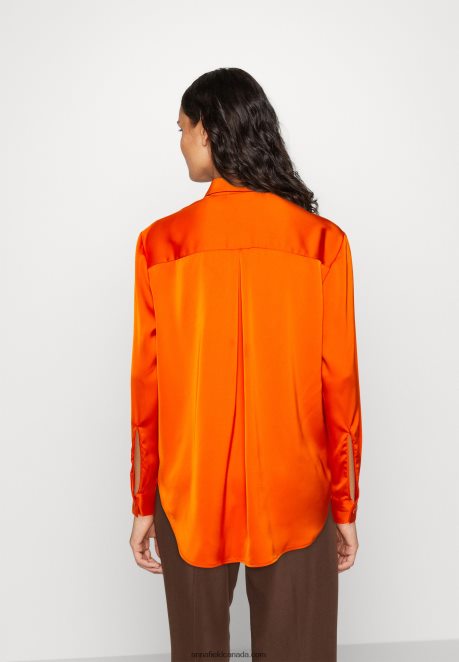 Anna Field Women Button-Down Blouse Orange H42J4Z669