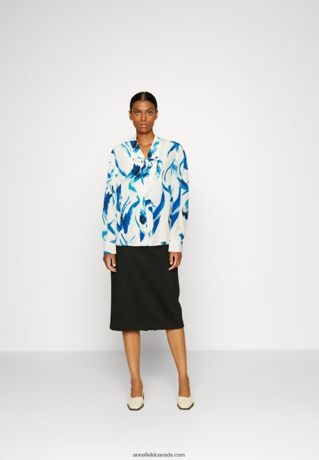 Anna Field Women Button-Down Blouse White, Blue H42J4Z679