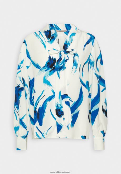 Anna Field Women Button-Down Blouse White, Blue H42J4Z679