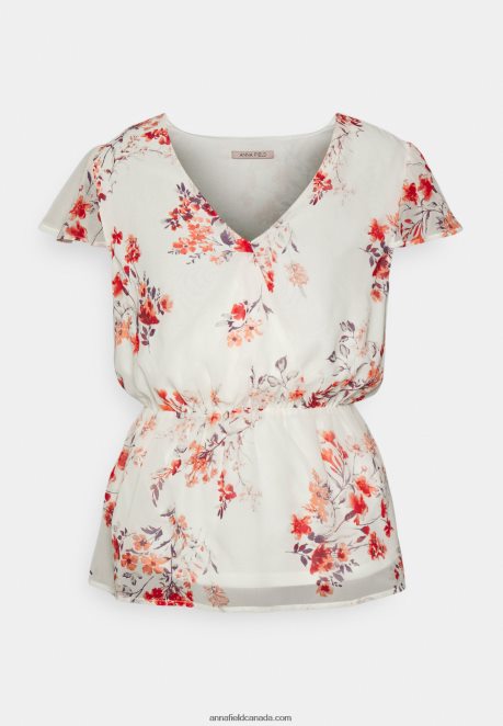 Anna Field Women Chiffon Wrap Belt Blouse White/Red H42J4Z691