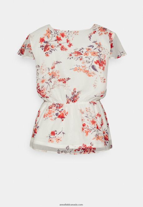 Anna Field Women Chiffon Wrap Belt Blouse White/Red H42J4Z691