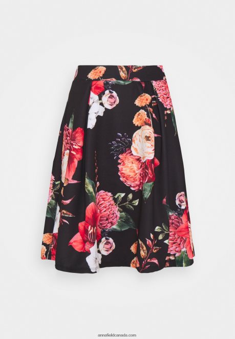 Anna Field Women Pleated Skirt Black/Pink H42J4Z778