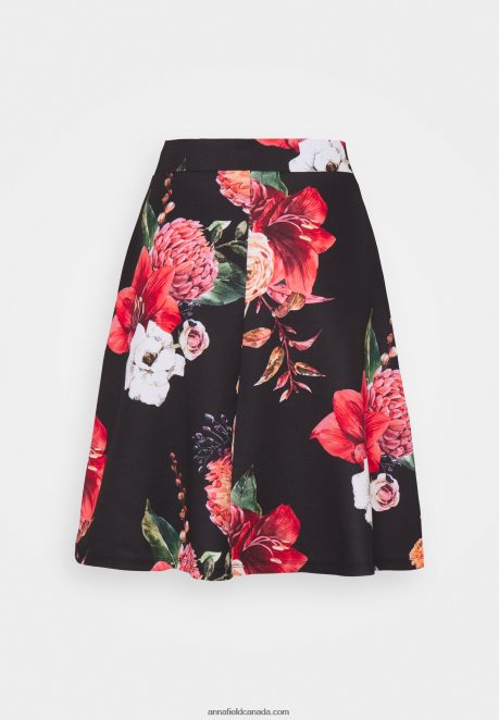 Anna Field Women Pleated Skirt Black/Pink H42J4Z778