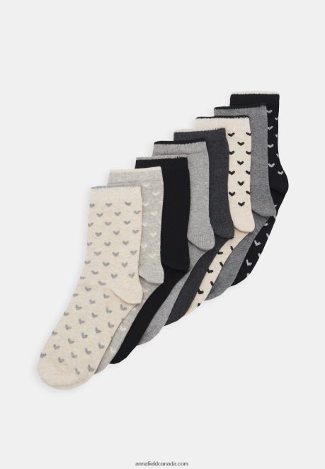 Anna Field Women Heart Ankle 8 Pack Socks Black/Grey H42J4Z1139