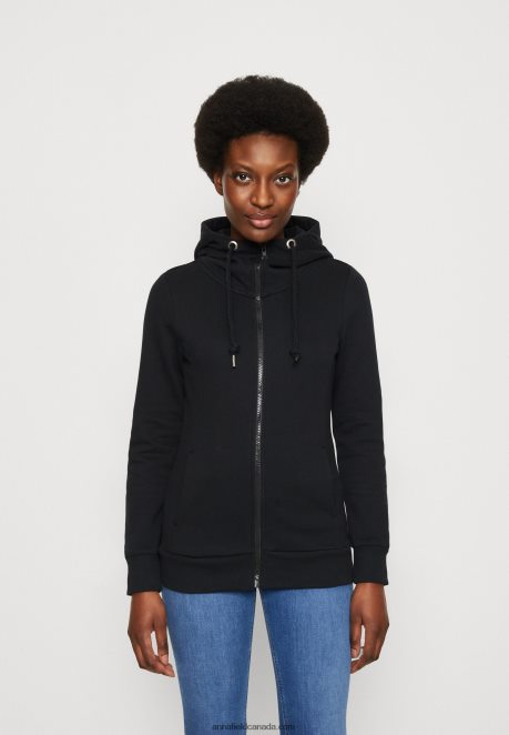 Anna Field Women Zip-Up Sweatshirt Black H42J4Z770